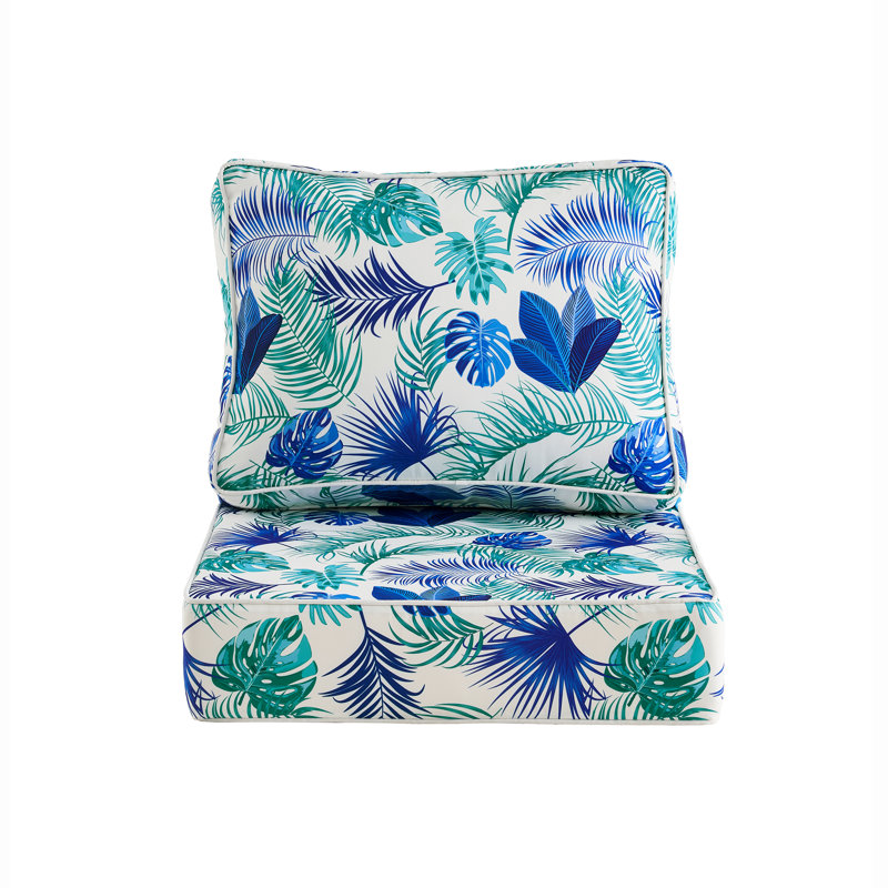Coussin de siège intérieur / extérieur, 2, Bleu / bleu sarcelle / blanc