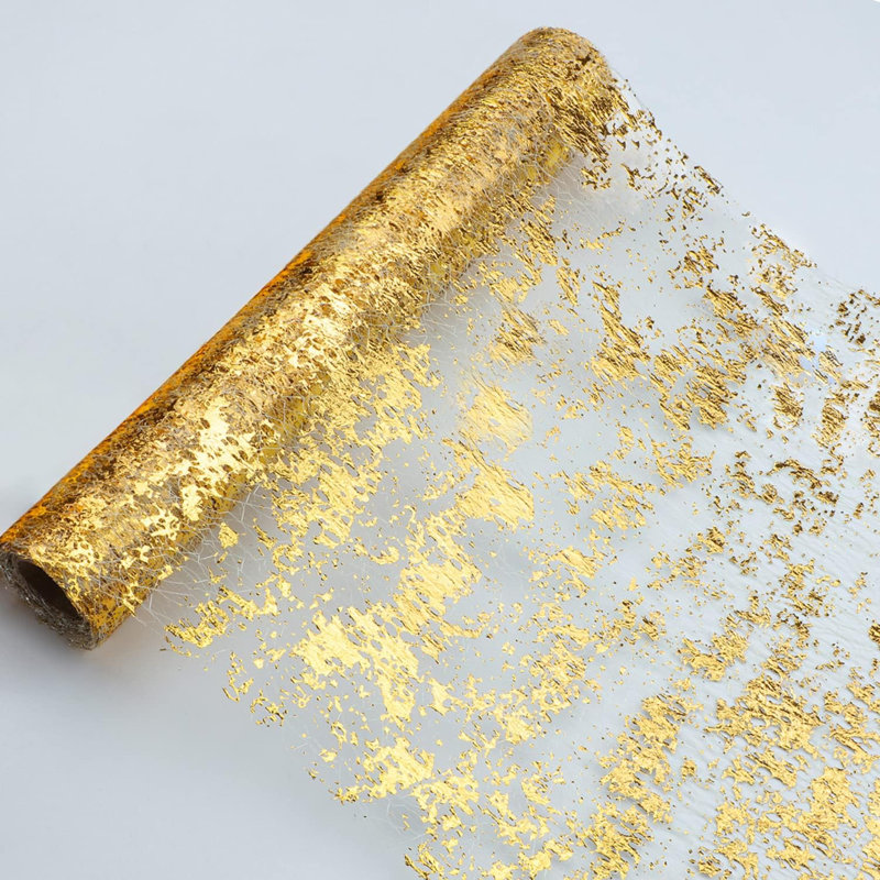 Chemin de table pailleté or métallique 11 po x 108 po en maille fine à motif de paillettes décoratives pour mariage, fête de mariage, fête de Noël, fête d'anniversaire
