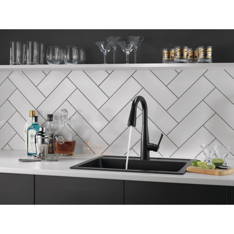 Robinet de bar à poignée simple avec pulvérisateur rétractable Essa, Noir mat