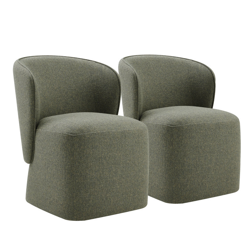 Niha Upholstered Dining Chair With Caster (Set of 2), Nathan Hemp Tweed
