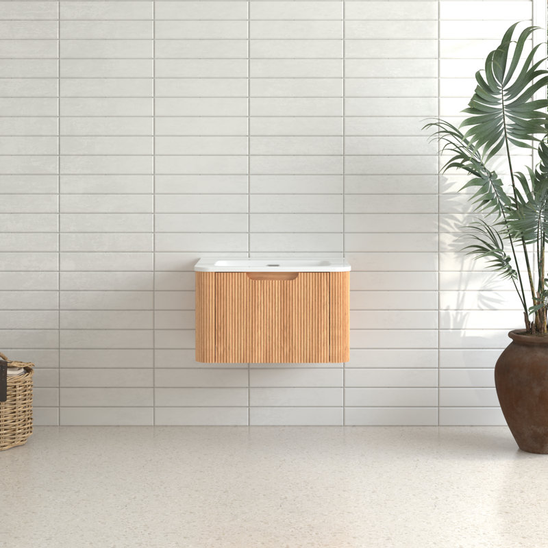 Wall-Mounted Bathroom Vanity With Sink, Modern Floating Vanity With Drawers, 24"