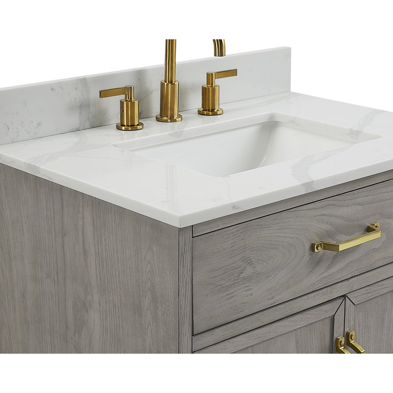 Meuble-lavabo simple 30 po avec plateau en quartz Calacatta de Denton, pré-assemblé