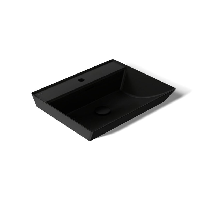Brazn Rectangle Vessel Bathroom Sink, White, Honed Black, Single