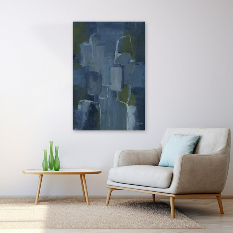 Bleu Jean bébé I contemporain abstrait noir bleu vert, H 48 po x l 32 po