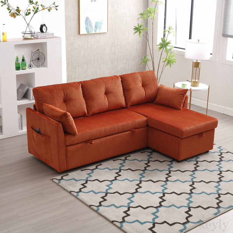 Accoudoirs carrés 81,1 po, Velours côtelé orange