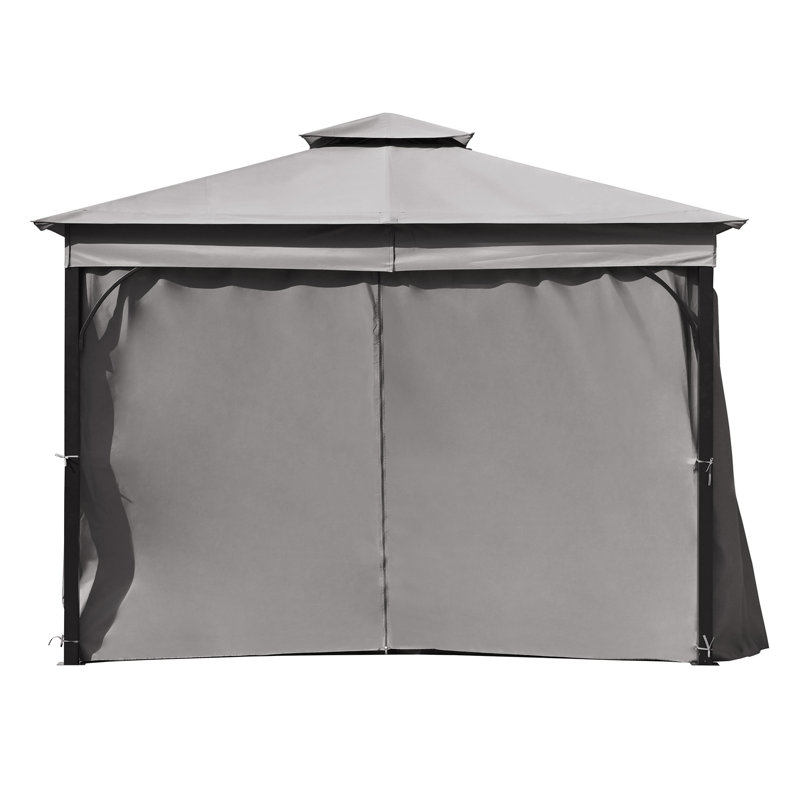 Terrace gazebo with mosquito net and privacy screen, 108" H x 144" W x 120" D, Grey