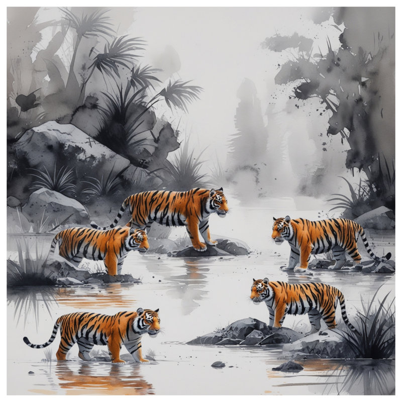 Couvertures Tigers In Jungle Stream, L 50 po x H 60 po