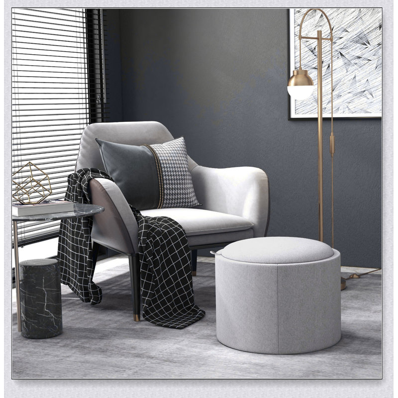 Round Storage Ottoman Coffee Table with Flip Top Tray