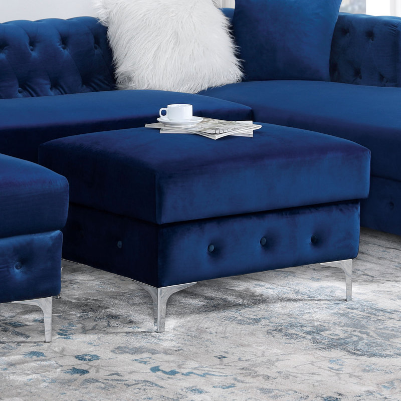 Repose-pieds capitonné standard Ciabattoni, 100 % polyester bleu marine