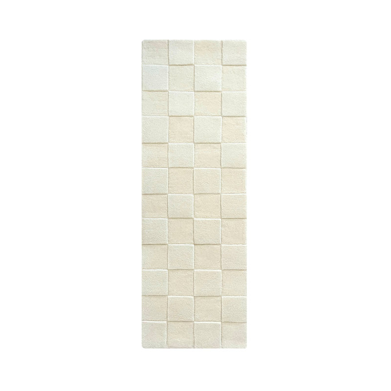 CHECKERBOARD Hand Loomed Wool Checkered Area Rug, Cream