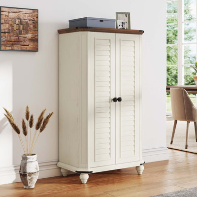 Farmhouse 45" H Storage Cabinet, Kitchen Pantry Cabinet With 2 Shutter Doors & Adjustable Shelves