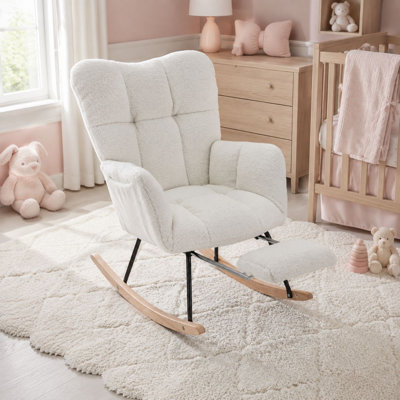 Chaise berçante moderne en sherpa avec repose-pieds rétractable et dossier haut