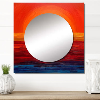 Orange Yellow Golden Sunset III - Landscapes Large Square Mirror For Wall Art Decor