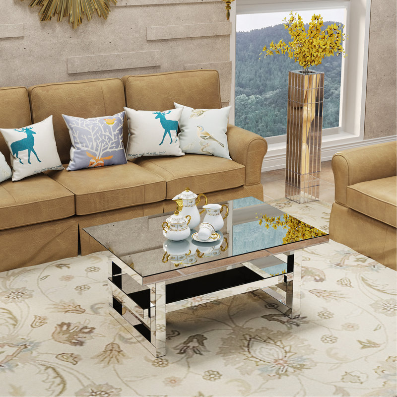 Table basse de salon en verre avec plateau en verre