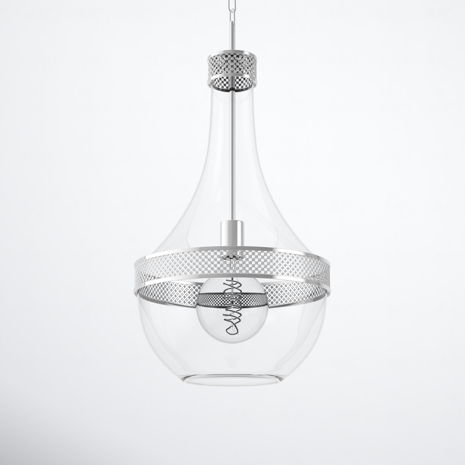 Twain Single Light Pendant, Polished Nickel, 29.25" H x 14" W x 14" D