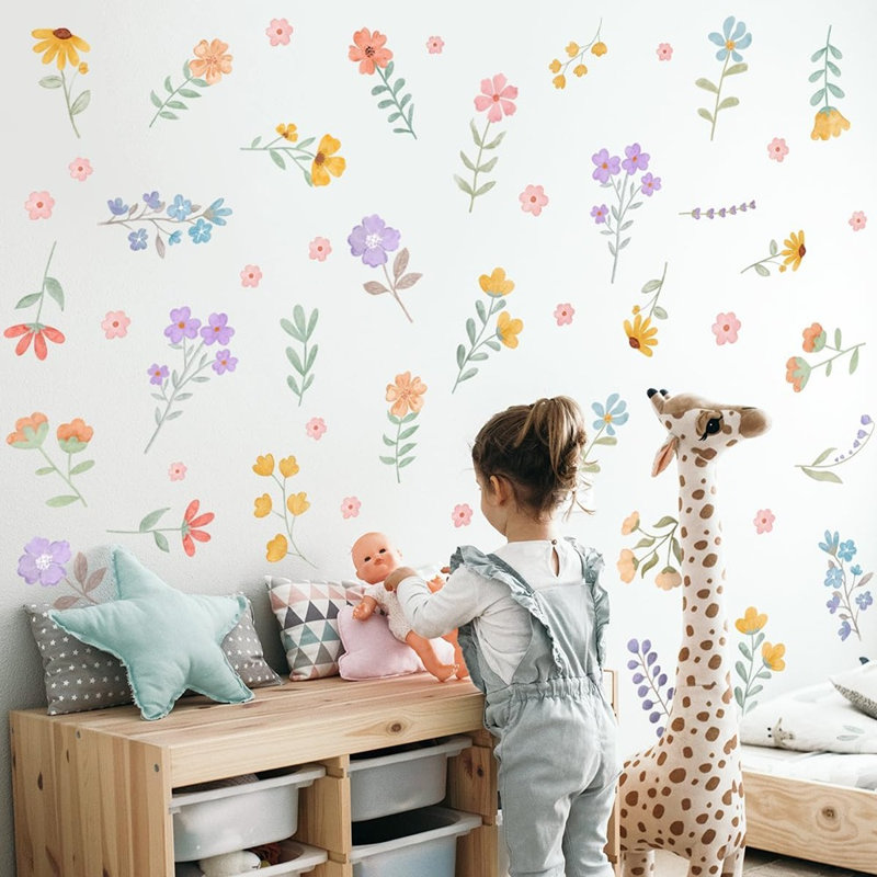 Adhésif décoratif aquarelle floral - Multicolore - Motif de fleurs sauvages en vinyle amovible