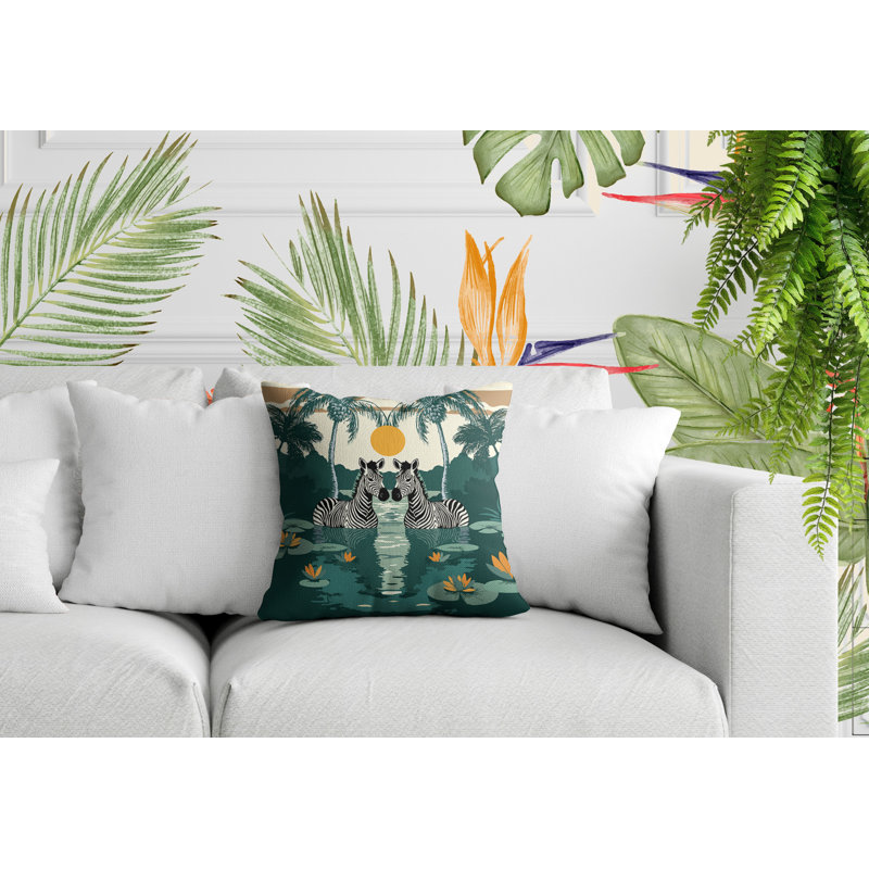 Oreiller carré réversible intérieur / extérieur Alva Zebra, Carré 15 po, Vert