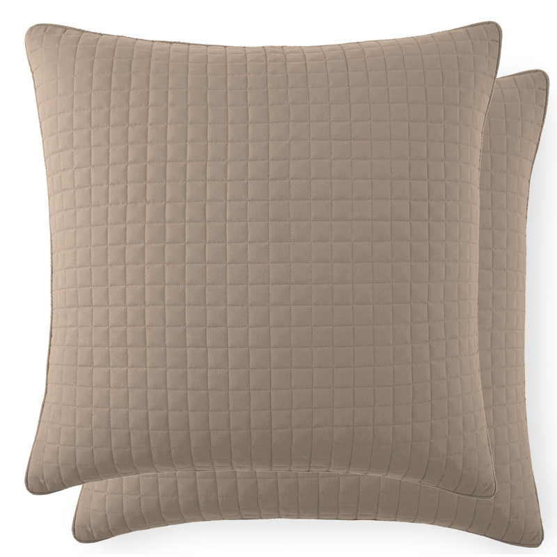 Ensemble de 2 taies décoratives matelassées à motif carré en microfibre brossé à double bordure avec passepoil Southwood Fine Linens, lot de 2, 22 po x 22 po, taupe