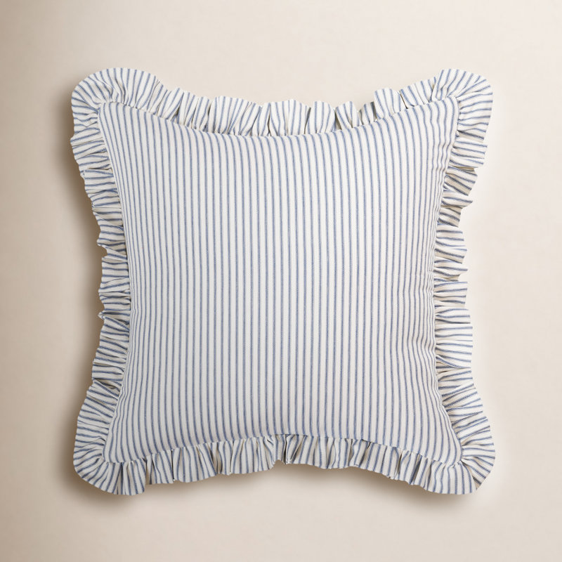Birch Lane Ticking Stripe Ruffled Accent Pillow, Polyester, Gray