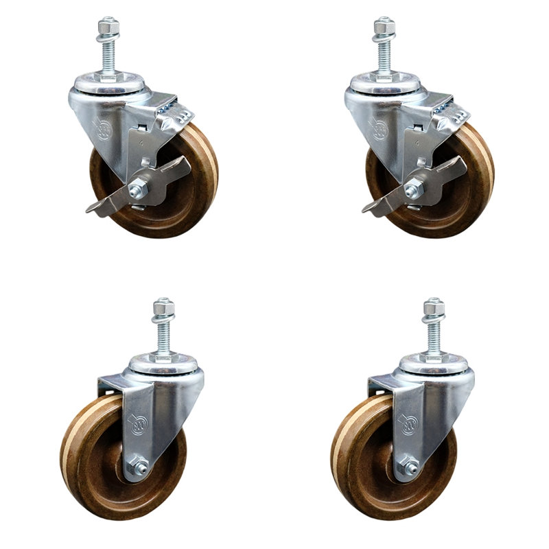 Ensemble de roulettes à tige filetée pivotante de 4 po à haute température de 4 po et frein de 3/8 po