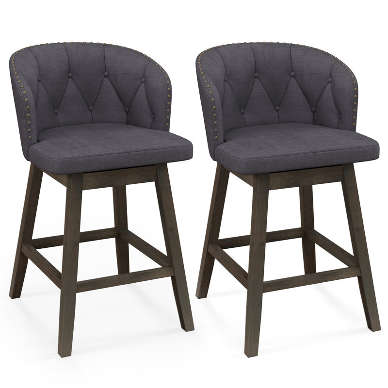 Counter Height Bar Stools Fabric Upholstered Island Stools With 360° Swivel Seat, 2, Gray