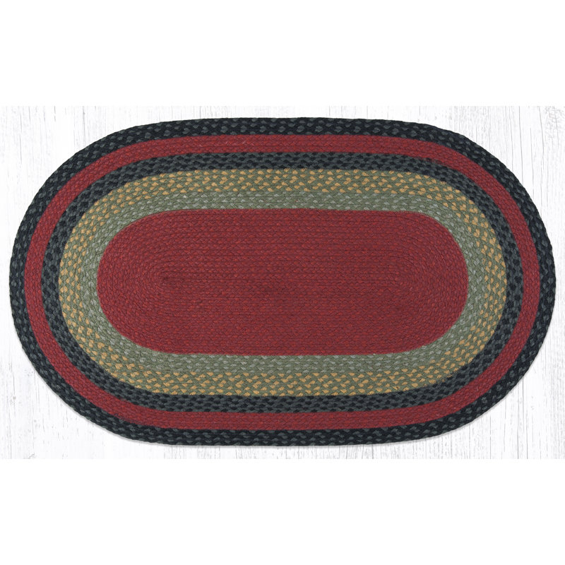Tapis zone tressée bourgogne/olive/charbon, Ovale 8 pi x 11 pi
