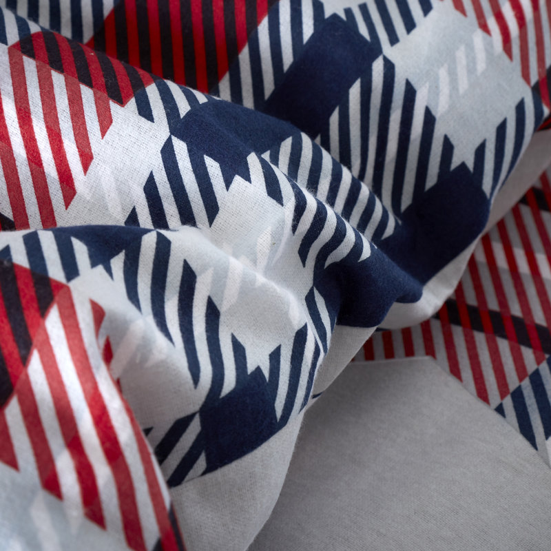 Flannel Geometric Shapes Duvet Cover with Pillowcases, Navy, Kingsize Duvet Cover 