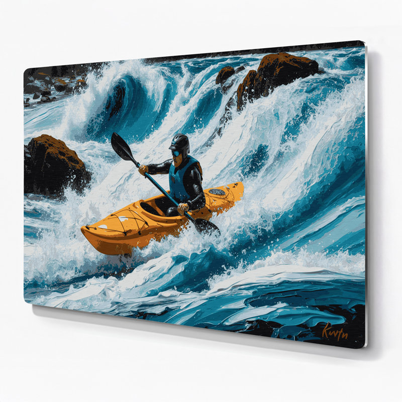Art mural gris en métal Sports Kayayak, H 240 po x l 240 po x P 0,05 po