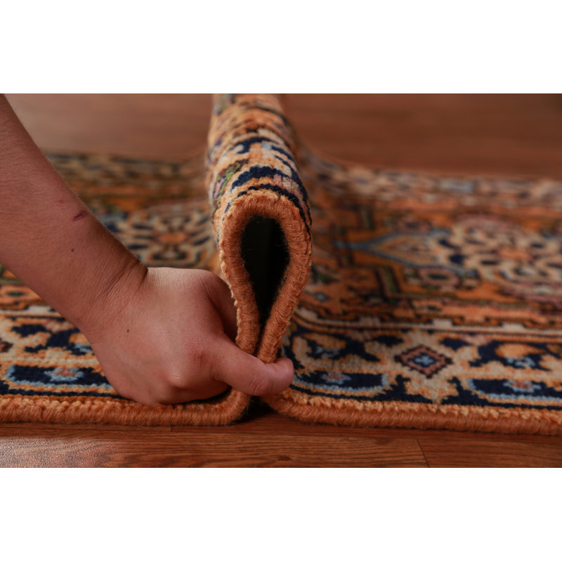 Tapis de couloir oriental traditionnel en laine orange 3x8