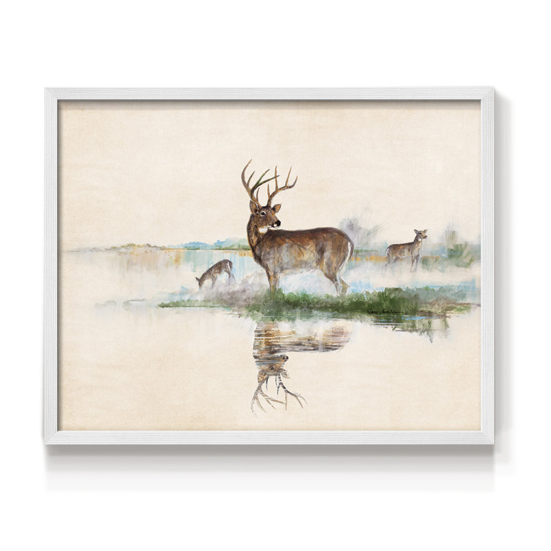 Misty Deer -Framed Print - Restickable, H 16 po x l 20 po, Blanc
