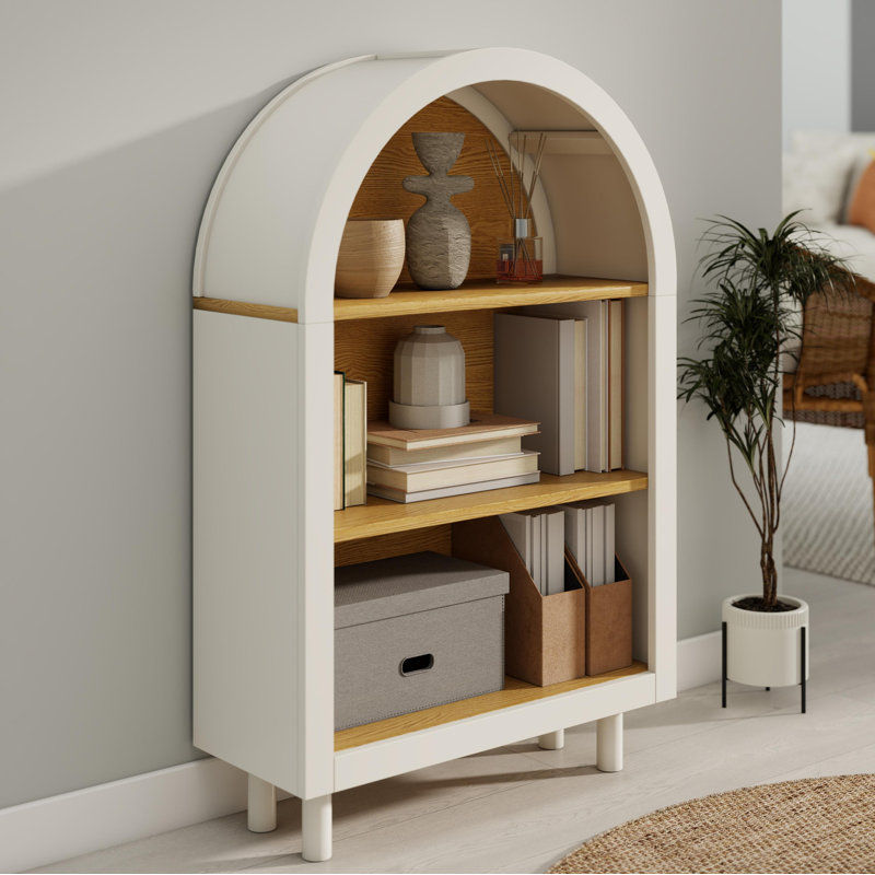Petite bibliothèque arquée, armoire de rangement arquée, bibliothèque supérieure arquée moderne en bois avec 3 tablettes