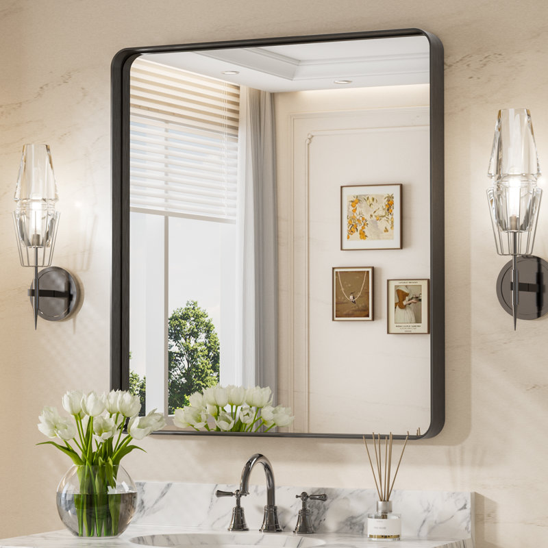 Miroir d'appoint Tyro, Noir mat, 36 po x 32 po, Rectangulaire