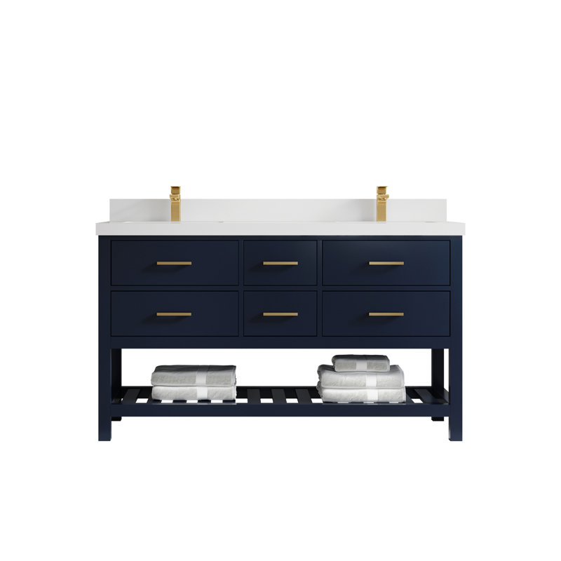 Ensemble de meuble-lavabo double 60 po Parker, Quartz blanc