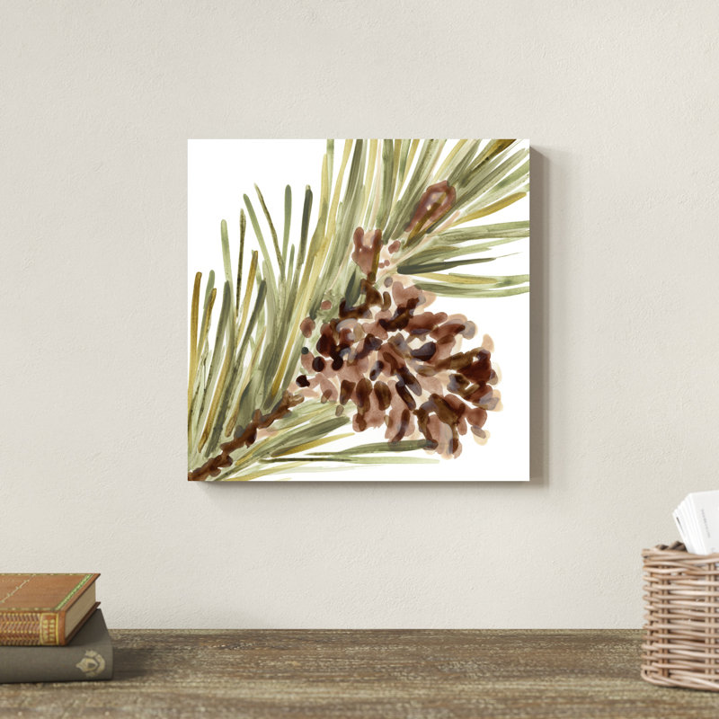 «Simple Pine Cone I» par June Erica Vess - peinture sur toile tendue, H 12 po x l 12 po