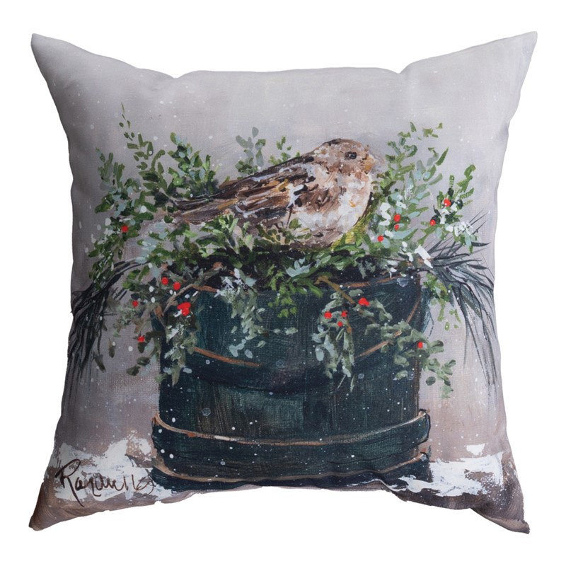 Coussin Climaweave « Petit oiseau brun sur pot » de Manual Woodworkers & Weavers, 45 x 45 cm, pour intérieur et extérieur