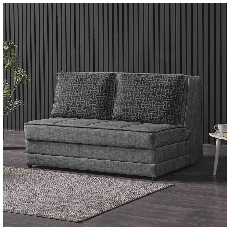 Upholstered Convertible Loveseat With Storage, Grey
