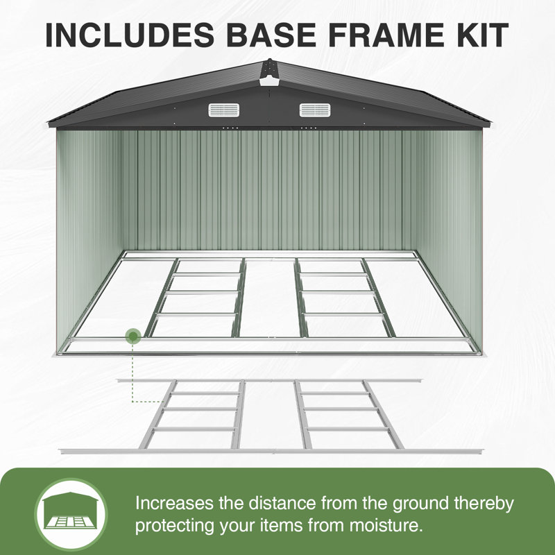 10 Ft. W X 12 Ft. D Outdoor Metal Storage Shed With Metal Base Frame Kit, Brown