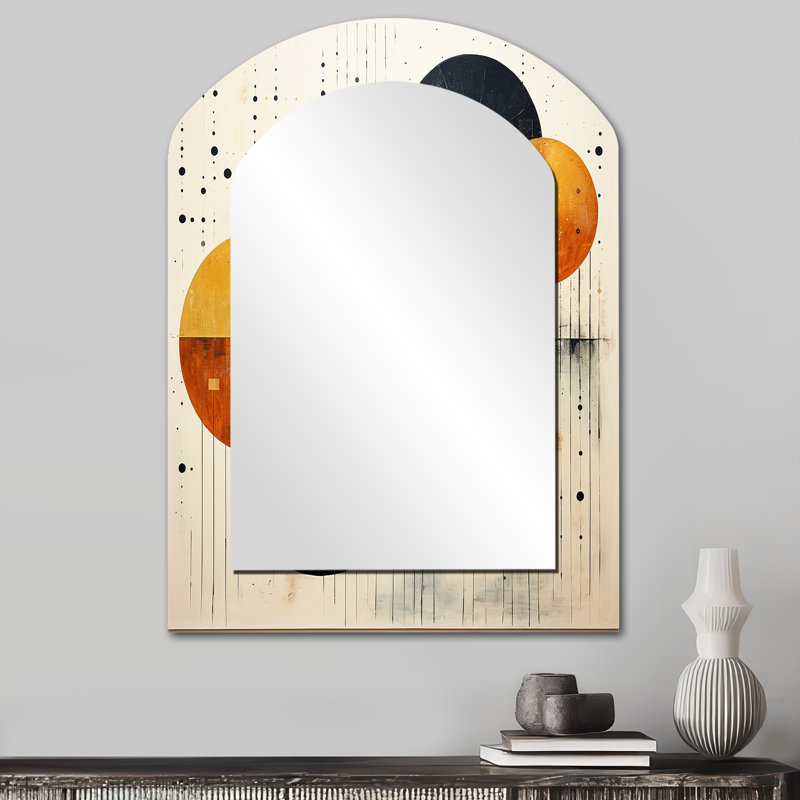 Gris orange gris Mid Century Minimalist Oasis I - miroir mural asymétrique minimaliste, 34 po x 25 po