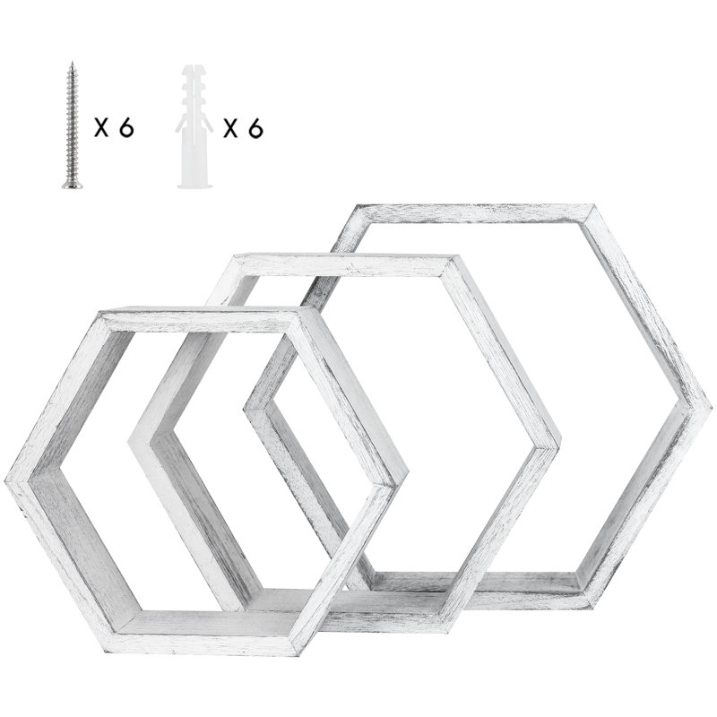 Arlea 3 Piece Hexagon Floating Shelf, Off White