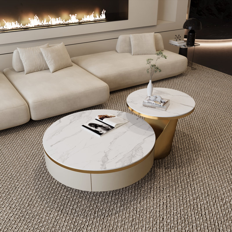 Solid Coffee Table with Storage, Gold