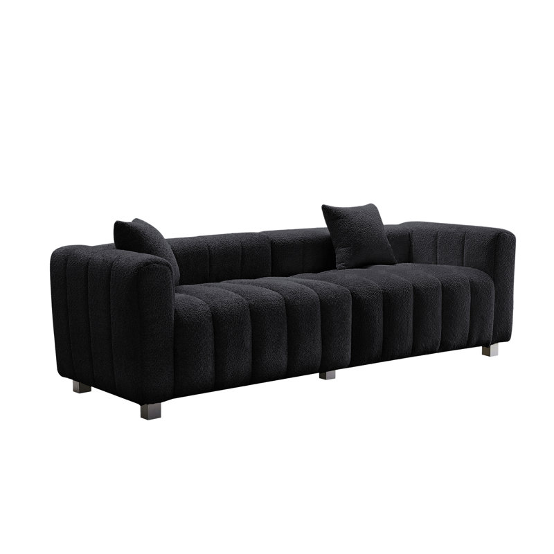 83.46'' Premium Velvet Sofa 3-Seater Loveseat, Modern Bubble Upholstered Couch With Metal Base Legs And 2 Pillows For Living Room, Bedroom