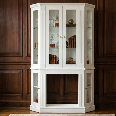 Vitrine de coin de cheminée Decaro H 77 po blanc traditionnel avec portes en verre trempé, ouverture de foyer encastrable Decaro