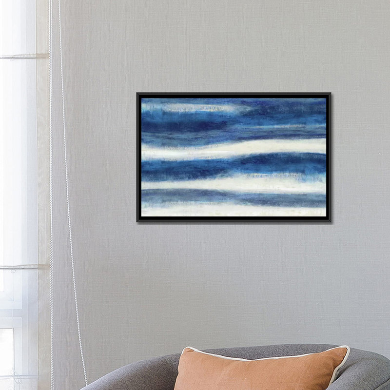 «Emerge in Indigo» non disponible sur toile, H 18 po x l 26 po x P 1,5 po, Toile avec cadre noir, Pas de tapis