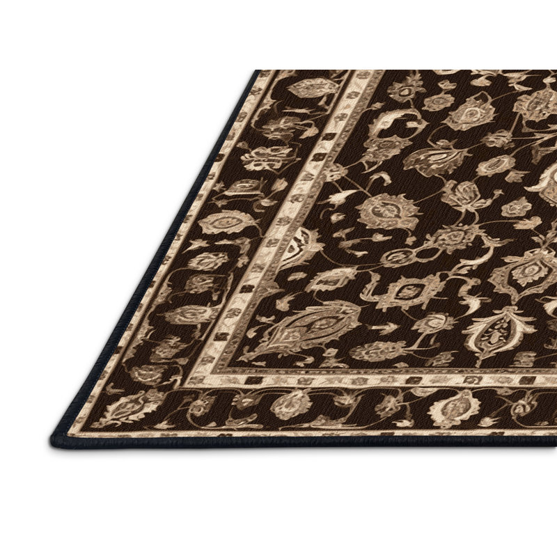 Machine Washable Tabriz Black Area Rug, Rond 5 pi