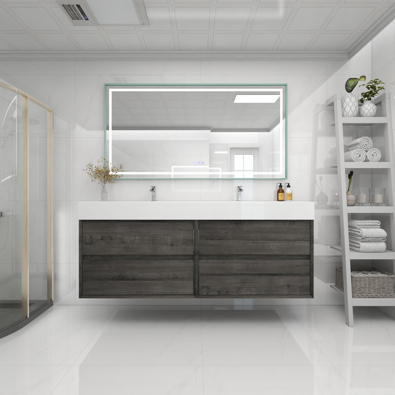 Meuble-lavabo double 72 po, Chêne fumé