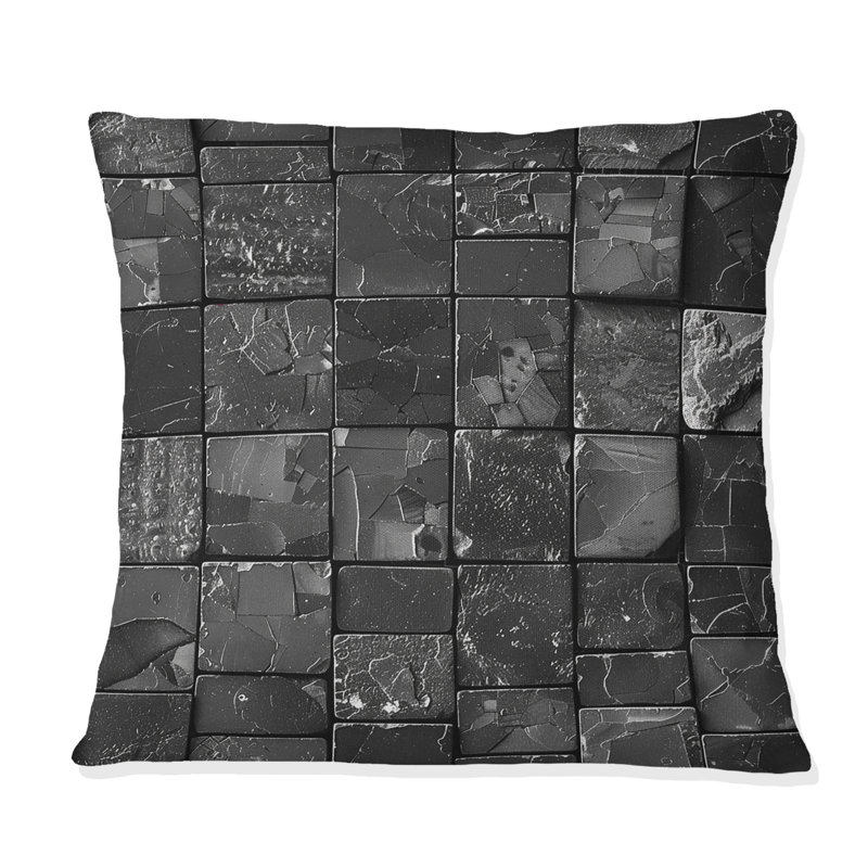 Carreaux de mosaïque noirs modernes III - Coussin décoratif moderne, H 16 po x l 16 po