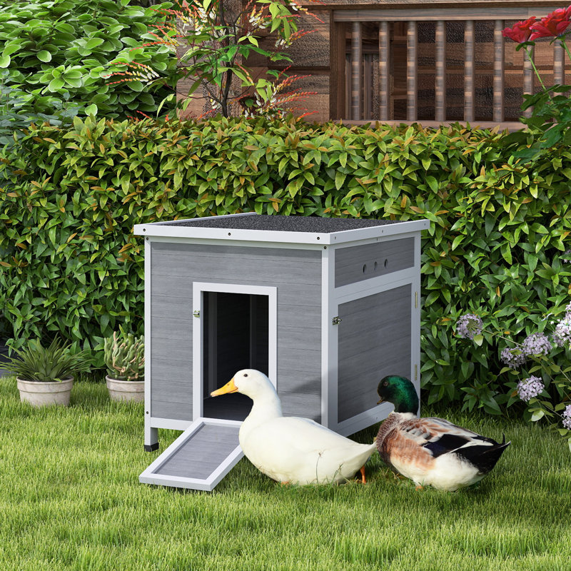 Duck Coop, Wooden Duck House with Openable Roof, Removable Floor, Double Doors, Ramp, for 3-6 Ducks, Geese, Rabbits, Chickens