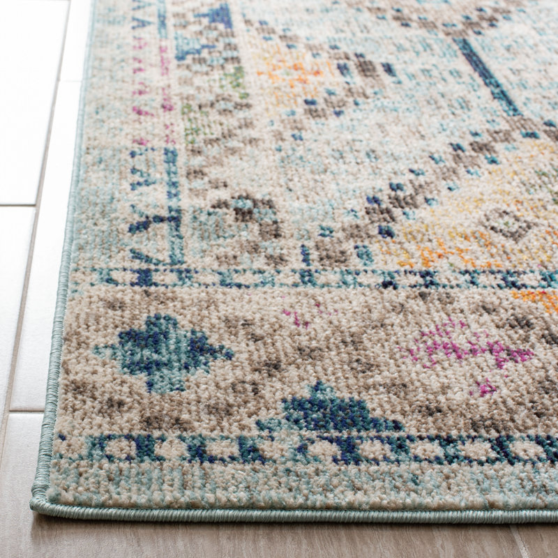Tapis bleu / jaune Felty, Carré 3 pi