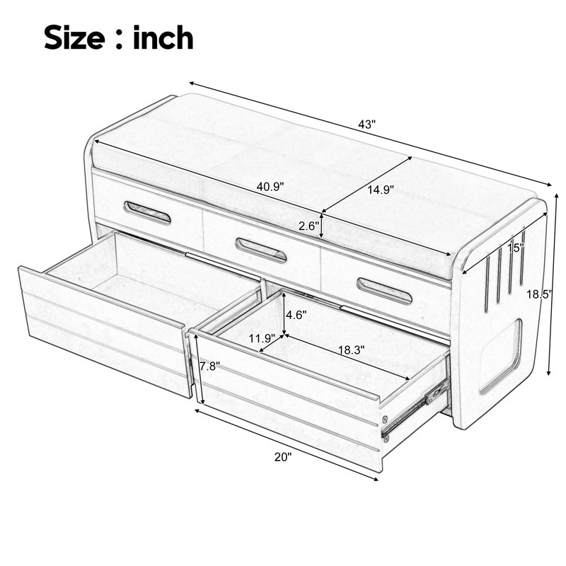 Craigg Polyester Blend Upholstered Storage Bench, White
