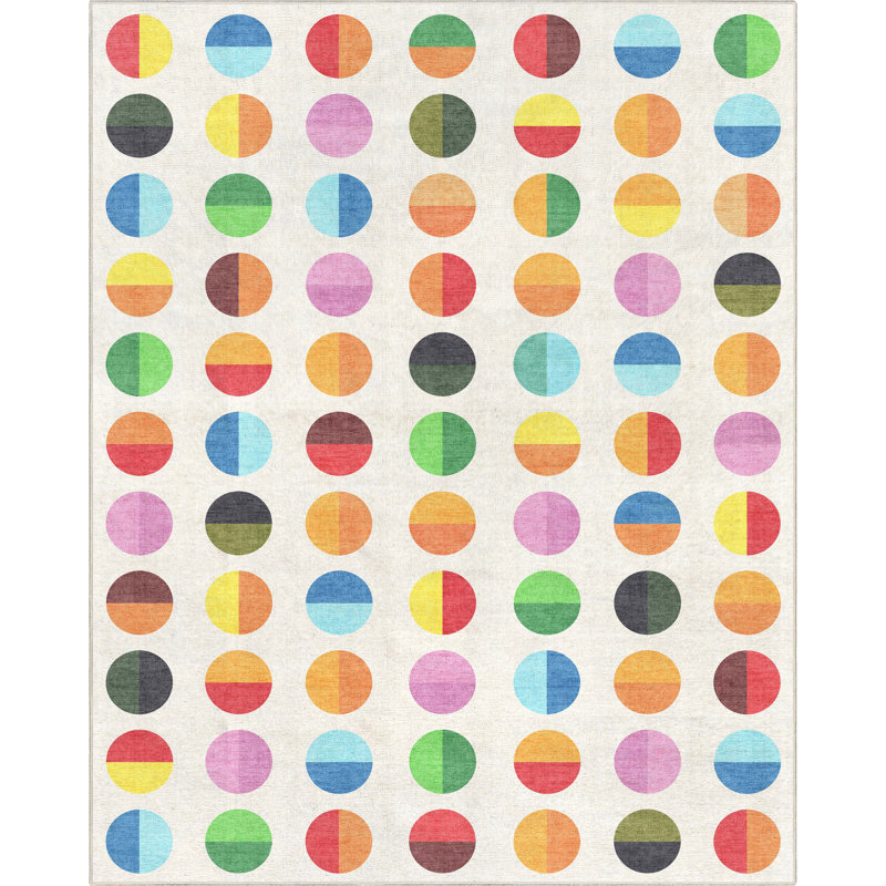 Tapis lavable à pois multicolore pour enfants Well Woven, Rectangle 7 pi 10 po x 9 pi 10 po